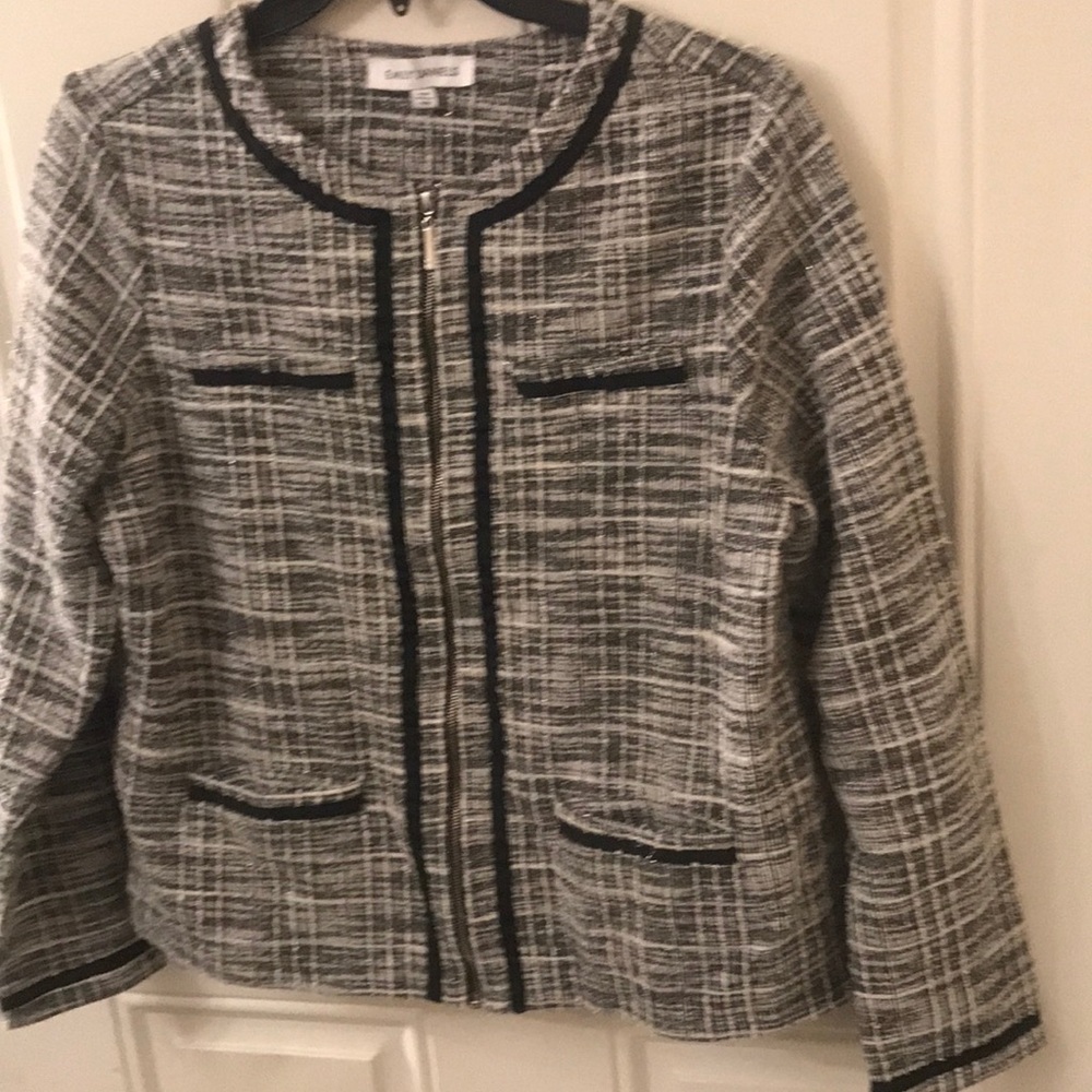 Black and White Tweed Blazer with Black Trim By Emily Daniels - Picture 4 of 7